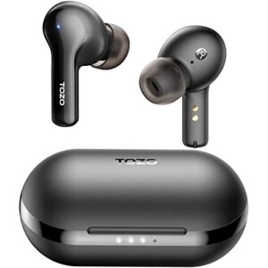 TOZO A2 Mini Wireless Earbuds, Bluetooth 5.3 In-Ear Headphones with Built-in Microphone, IPX5 Waterproof, Immersive Sound, Lightweight Long Distance Connection with Charging Case (Black) (English)